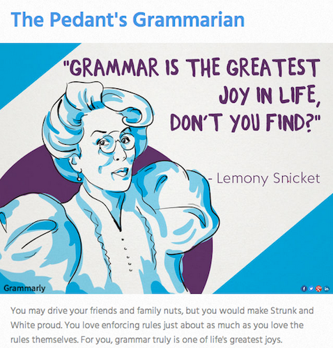 Grammarly Quiz - Pedant's Grammarian Result